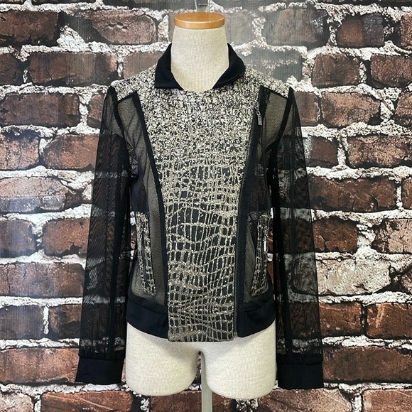 Alberto Makali Jacket Women's S Small Black Cream Snakeskin Mesh Zip Collar - Picture 4 of 14